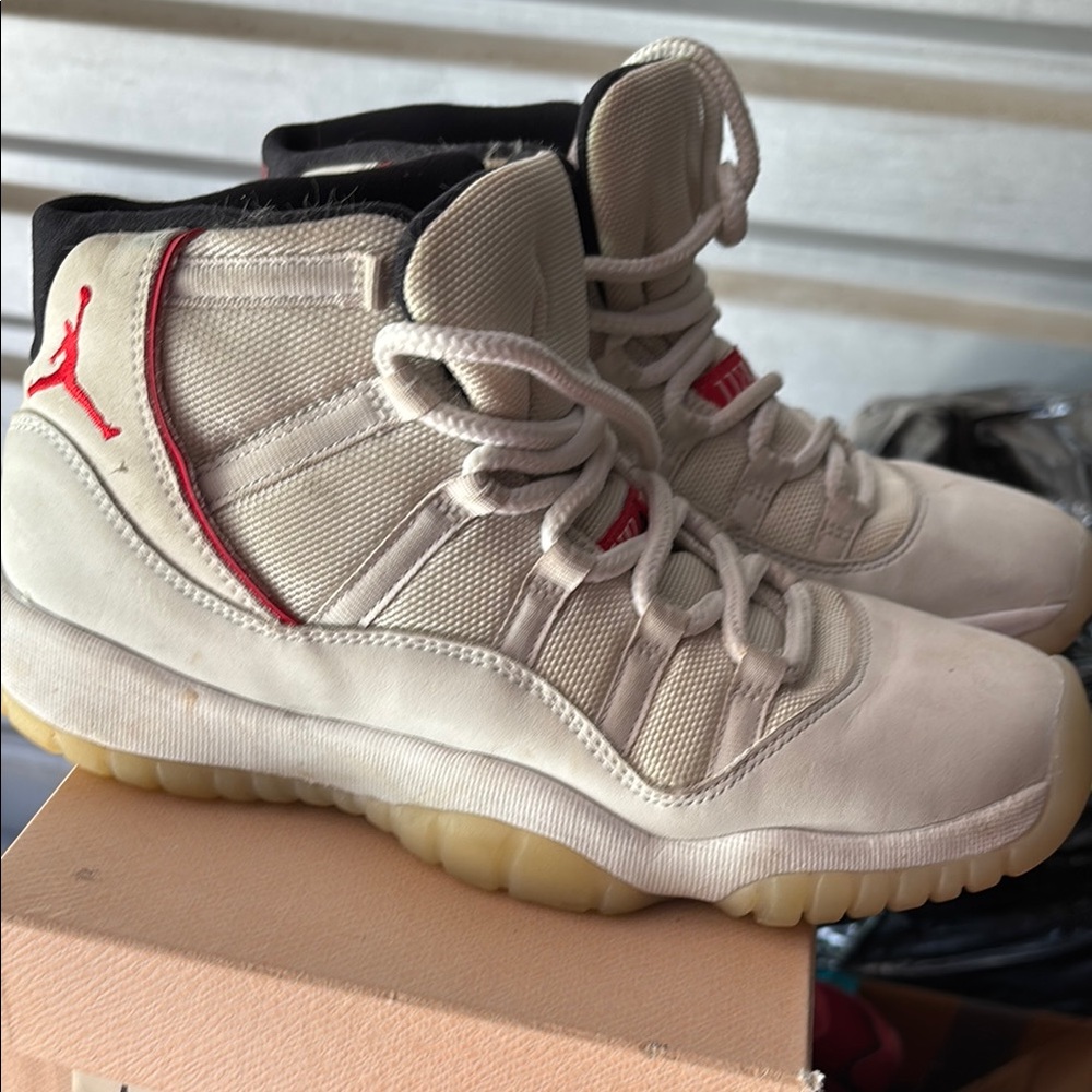 Air Jordan High-Top Sneakers in White and Red